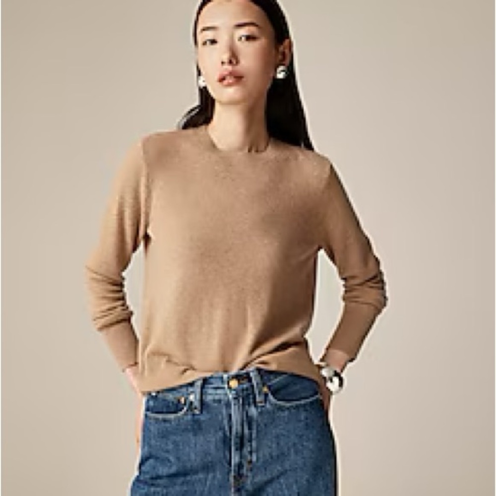 J Crew Cashmere Classic Fit Crewneck Sweater in Camel